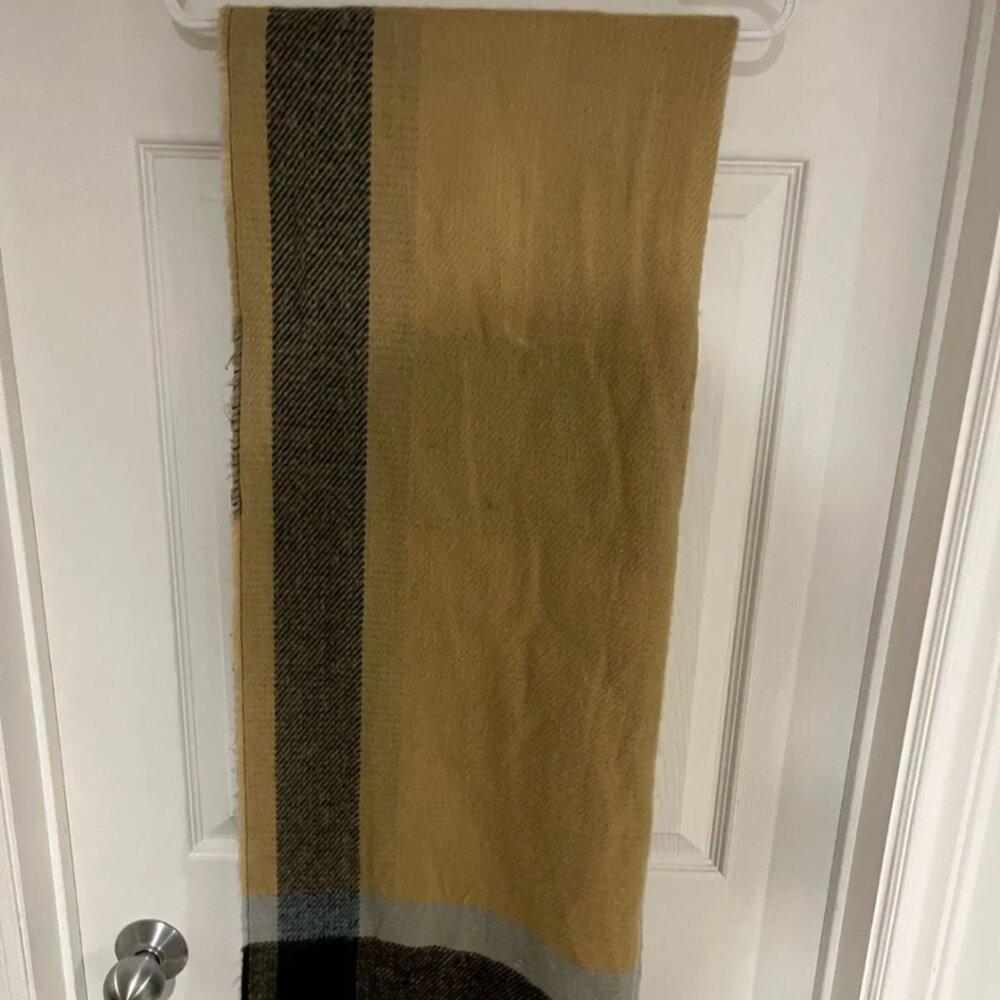 River Island Oversized Beige Tartan Scarf With Frayed Hem